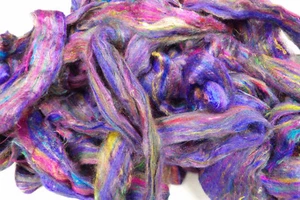Carded Sari Silk Blue Multi Colour Recycled Silk To Felt Spin or Make Paper - Picture 1 of 10
