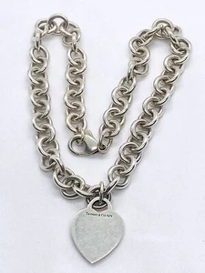 AUTHENTISCHE TIFFANY & CO STERLING einfache leere HERZ Halskette 16" - Bild 1 von 13