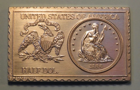 1866 U. S. Seated Liberty Half Dollar Numistamp Medal Coin 1975 Mort Reed Cover