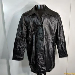 JACQUELINE FERRAR Soft LEATHER Jacket Womens Size XL Black insulated buttoned - Picture 1 of 5