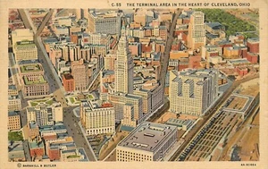 Terminal Area Cleveland Ohio OH aerial view pm 1961 Postcard - Picture 1 of 2