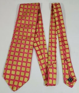 IKE BEHAR Men's 100% Silk Tie Necktie USA Made Designer Geometric Pink/ Gold EUC - Picture 1 of 10