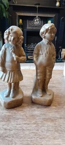 Vintage School Boy & Girl 9.5 " Chalk Figures - Picture 1 of 5