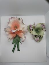 2 Flowers - Capodimonte Italian Floral Art  Intricate  Handcrafted Design 