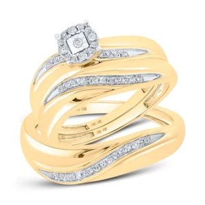 10k Yellow Gold His Her Round Diamond Matching Bridal Wedding Ring Band Set - Picture 1 of 5