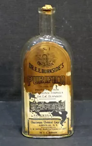 BURNSIDE'S PURIFICO bottiglia cura QUACK MEDICINE Ontario Canada ASHVILLE NEW YORK - Foto 1 di 7