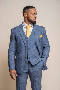 Traje Delgado para Hombre Phantom Blue Cheque - Chaqueta Separada, Chaleco, Pantalones - Imagen 1 de 16