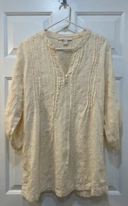 Marina Luna Pfirsich 100% Leinen Tunika Bluse Gr. L bestickt Fee Landhaus Strand - Bild 1 von 8