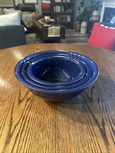 Pyrex Glass Cobalt Blue Nesting Mixing Bowls Set Of 3 Clear Bottoms 322 323 325 - Picture 1 of 23