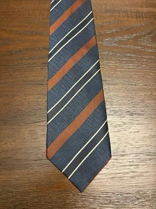 Ike Behar Striped Silk Navy Blue & Brown Striped Neck Tie 56” x 4” - Picture 1 of 7
