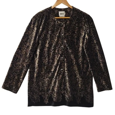 Vintage Black & Gold Crushed Velvet Floral Button Up Shirt Whimsigoth Womens 16P - Image 1 of 4