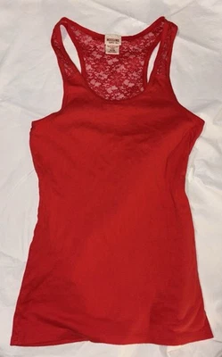 Y2K Lace Panel Ribbed Stretch Tank Top Size.XL Red Trendy Unconventional Lace - Image 1 of 4