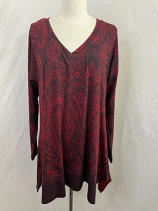 Soft Surroundings Red Paisley Tunic L Boho Artsy Loungey Romantic USA Made - Picture 1 of 6