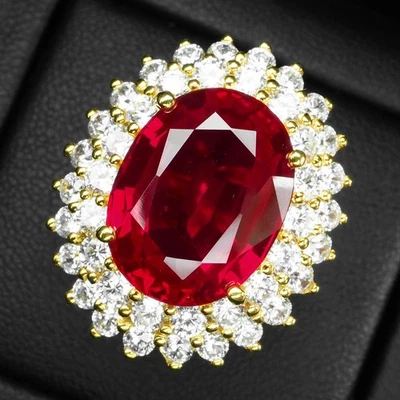 Anelli placcati oro 24 carati spinello rosso sangue 11,75 ct argento... - Immagine 1 di 4