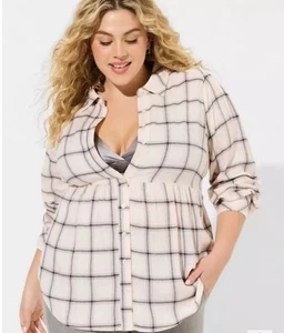 Túnica para mujer Torrid de franela suave con botones 2X rosa/negro a cuadros nueva con etiquetas - Imagen 1 de 7