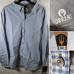 NEW Urban Chef Works Shirt Mens XL Blue/Gray Check Button Up Long Sleeve Casual - Picture 1 of 11