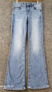 American Eagle Kick Boot Denim Jeans Womans 4/27x31 Mid Rise Whiskering Stretch - Picture 1 of 15