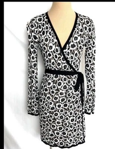 New DVF Diane Von Furstenberg wrap dress leopard size XS Black - Picture 1 of 9