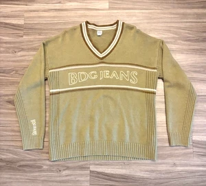 Suéter retro tejido acanalado cuello en V verde oliva BDG Jeans estilo vintage talla XL - Imagen 1 de 8