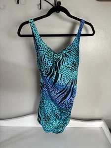 Sirena Vintage Made In USA Blue Ombré Animal Print One Piece Swim Suit Size 18 - Picture 1 of 5