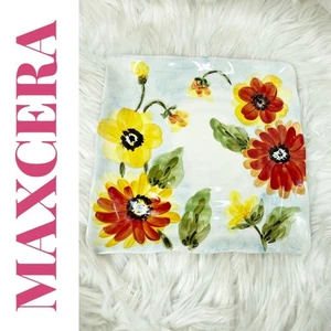 MAXCERA RED POPPY MAT DECORATIVE PLATE 8.75” Square With Scalloped Edge - Picture 1 of 8