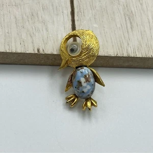Vintage goldfarbene Googly Eyes Cabochon Vogel Anstecknadel Brosche - Bild 1 von 4