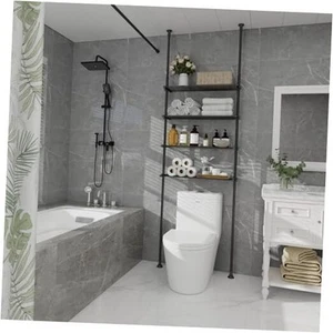 4-Tier Adjustable Metal Bathroom Shelves, Over Toilet Storage Organizer Black - Picture 1 of 7