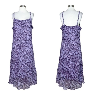 Vintage | 90s Believe Purple Lavender Floral Spaghetti Strap Y2K Midi Dress 16 - Image 1 of 4