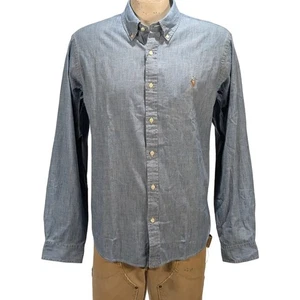 Camisa Polo Ralph Lauren Indigo Cambray Abotonada Calce Clásico Poni Talla L $125 - Imagen 1 de 5