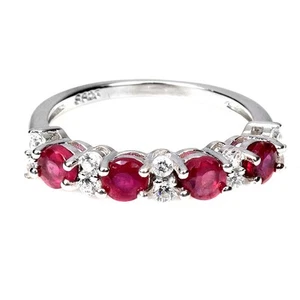 925 Sterling Silver Ring Round Ruby Natural Gemstone Jewelry Size 6 - Picture 1 of 13
