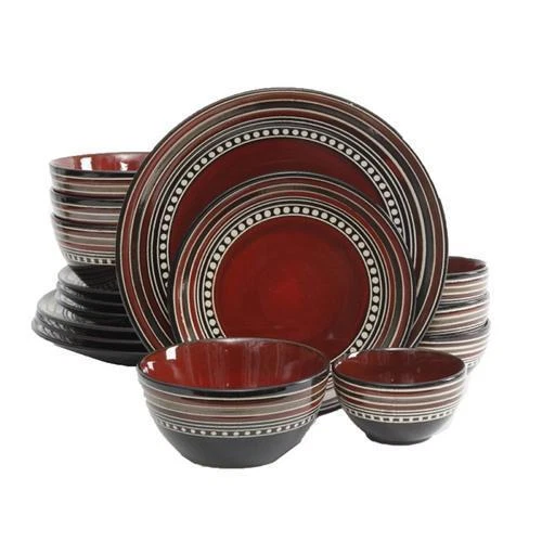Gibson Elite Café Versailles 16pc Round Red Double Bowl Dinnerware Set for 4