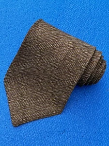 Authentic EMPORIO ARMANI Solid Striped Design On Brown 100% Silk Necktie Tie - Picture 1 of 12