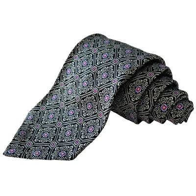 Corbata Robert Talbott Carmel siete pliegues cuello negro plata azul #4/40 nueva con etiquetas Foto 1 de 4