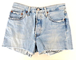 Levis 501 Denim Shorts Cut Offs High Waist Vintage Buttons Pockets Logo W26