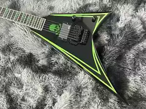 Hot Sale Electric Guitar Jack V Duplex Tremolo System Black Hardware Green Line - Picture 1 of 13