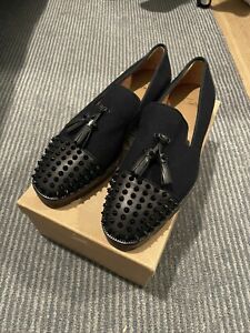 RARE CHRISTIAN LOUBOUTIN Rossini Navy And black Spiked Toe Loafers 42 9