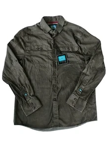 Darring USA Mens Shirt Medium Faded Gray Button Front Long Sleeve Pockets Logo - Picture 1 of 9