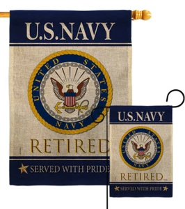 US Navy im Ruhestand Sackleinen Garten Flagge Streitkräfte Geschenk Hof Haus Banner - Bild 1 von 17