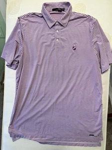 RLX Golf Polo Shirt Mens Pink White Striped XL Belle Haven CC Alexandria VA - Picture 1 of 6