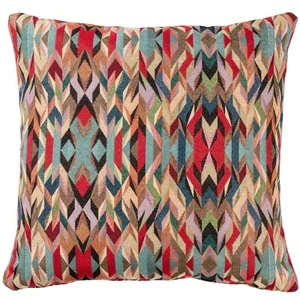 Nomad Tapestry Cushion. Multicoloured Rustic Navajo Geometric Design. 17x17" - Picture 1 of 4