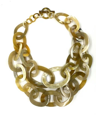  camilieri Horn Halskette Kette Gliederkette  beige doppelt Hornkette NEU - Bild 1 von 2