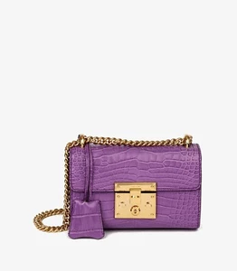 Bolso de Hombro Gucci Violeta Ciclamen Cuero Caimán Mate Pequeño Candado - Imagen 1 de 11