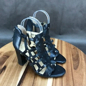 Liz Claiborne Black Faux Leather Cutout Studded Block Heel Booties Womens Size 6 - Picture 1 of 6
