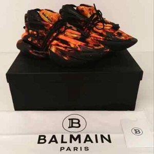 Balmain Men's Unicorn Flame Printed Low-Top Neo/Leather Sneakers- EU43/US10 - Picture 1 of 13