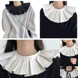 Pleated Ruffle Decorative Shawl Wrap Women Lace-Up Bow Solid Color Fake Collar - Picture 1 of 10