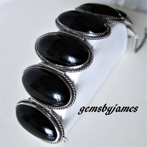 VECCHIO VECCHIO ENORME Bracciale 2" 128g Cerniera ONYX MEXICO EAGLE MARK Argento Sterling 7,5" - Foto 1 di 8