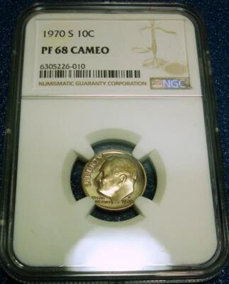 1970-S NGC PF68 CAMEO 10C ROOSEVELT DIME #010 - Image 1 of 4