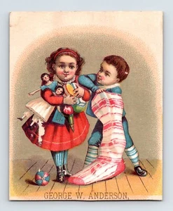 Medias Victorianas para Niños Tarjeta Comercial Regalo Navidad Años 1890 Espalda en Blanco 3" x 3.5" - Imagen 1 de 2