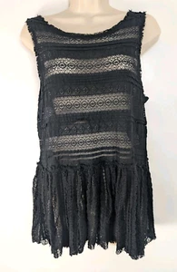 Free People Womens Sz S Pucker Lace Sleeveless Top Black Whimsigoth Witchy Goth - Picture 1 of 11