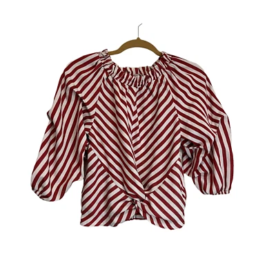 Top corto HABITUAL GIRL rojo y blanco a rayas fuera del hombro corbata nudo talla 14 Foto 1 de 4